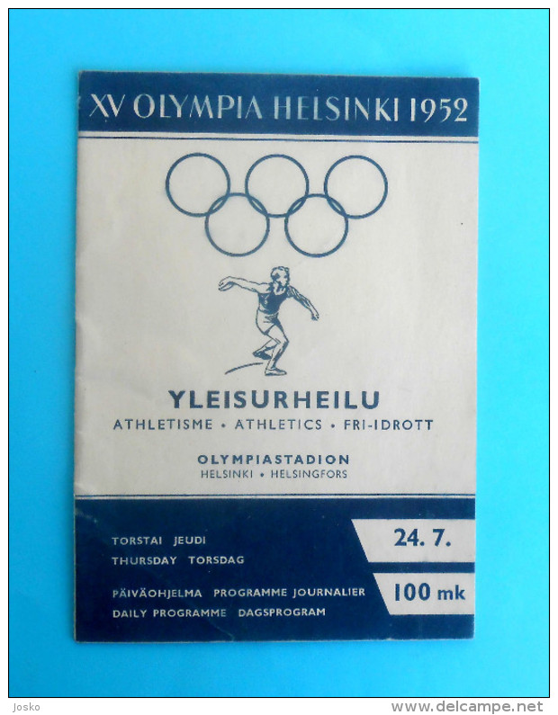 OLYMPIC GAMES HELSINKI 1952. Finland - ATHLETICS Old Rare Official Programme * Olympia Olympiade Programm Programma - Other & Unclassified