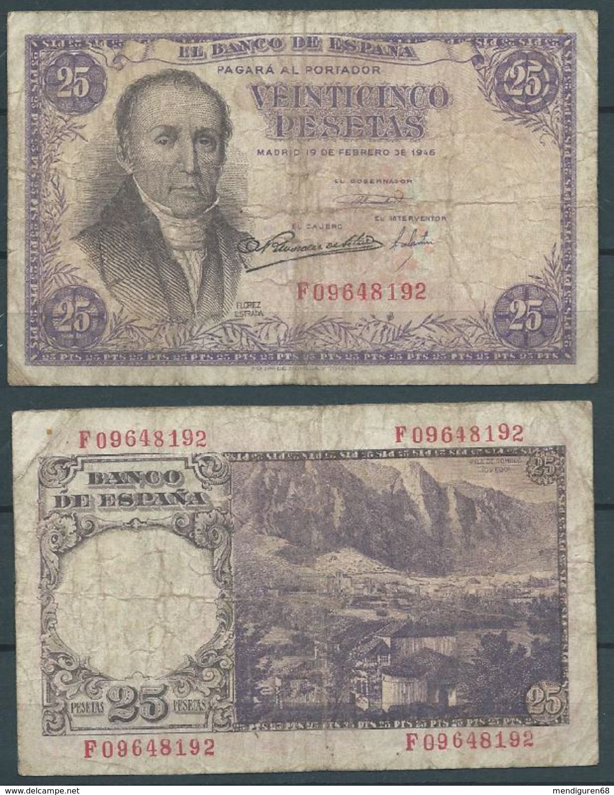 ESPAGNE SPANIEN SPAIN ESPAÑA 1946 25 FEBRERO 25 PTAS ESTADO ESPAÑOL - 25 Pesetas