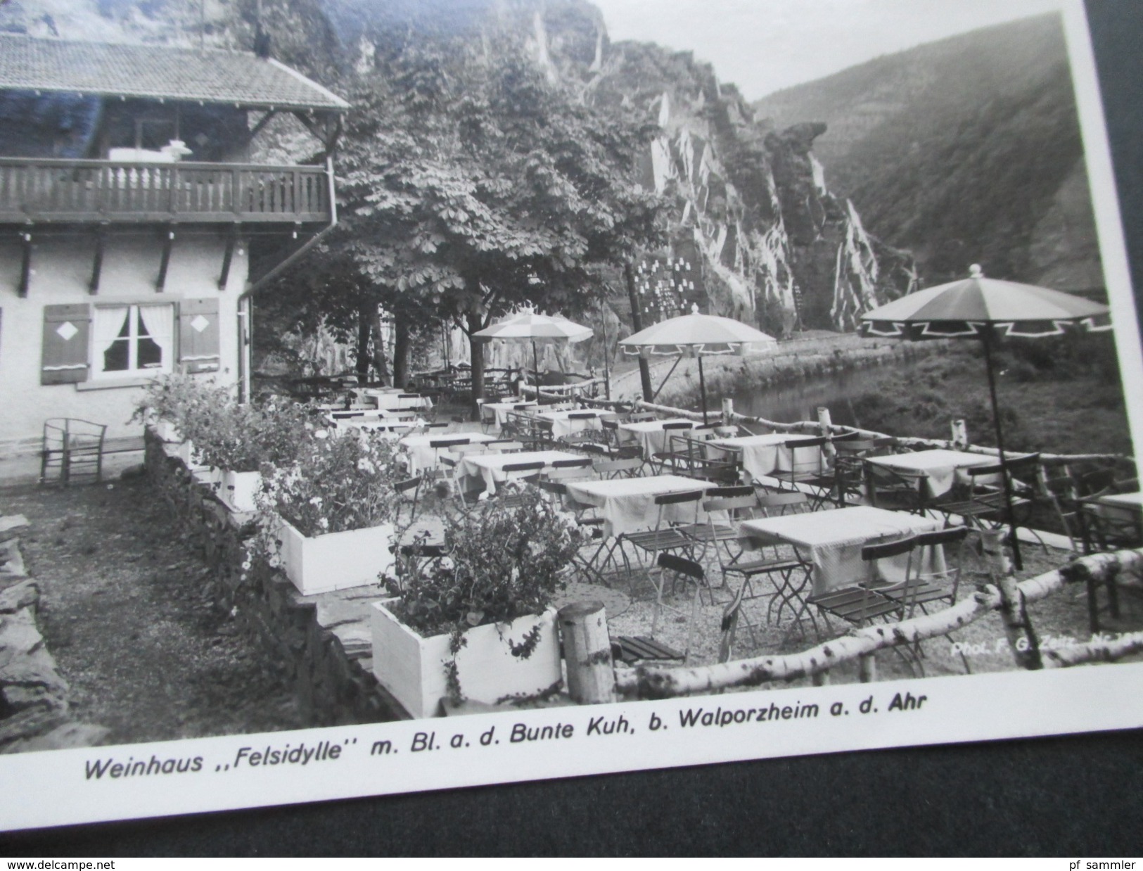 AK Echtfoto Weinhaus Felsidylle M. Blick Auf Die Bunte Kuh Bei Walporzheim A.d. Ahr. Frankreich Nachportomarken!! - Alberghi & Ristoranti