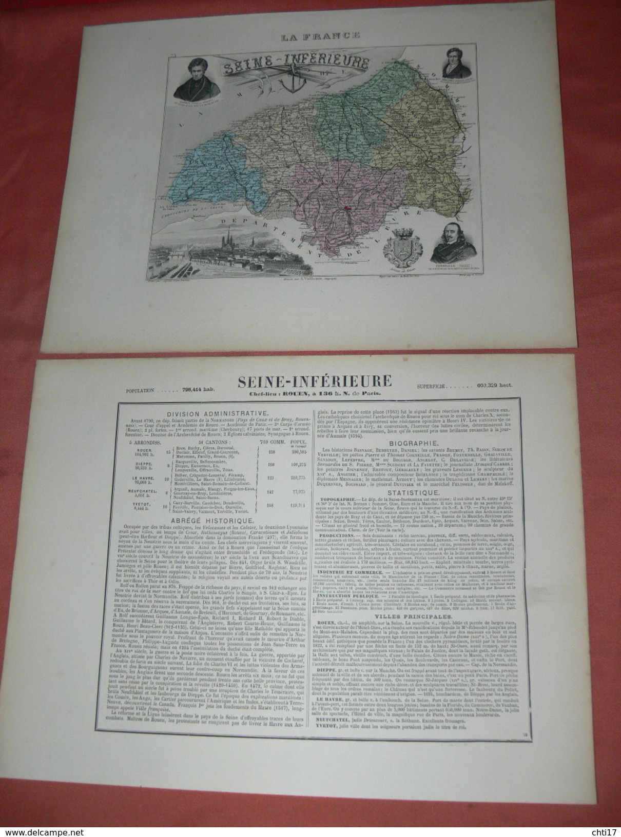 ATLAS DEPARTEMENTAL / 1881 / 2 GRAVURES "SEINE INFERIEURE "  ROUEN DIEPPE LE HAVRE YVETOT   / CARTE Et STATISTIQUE - Cartes Géographiques