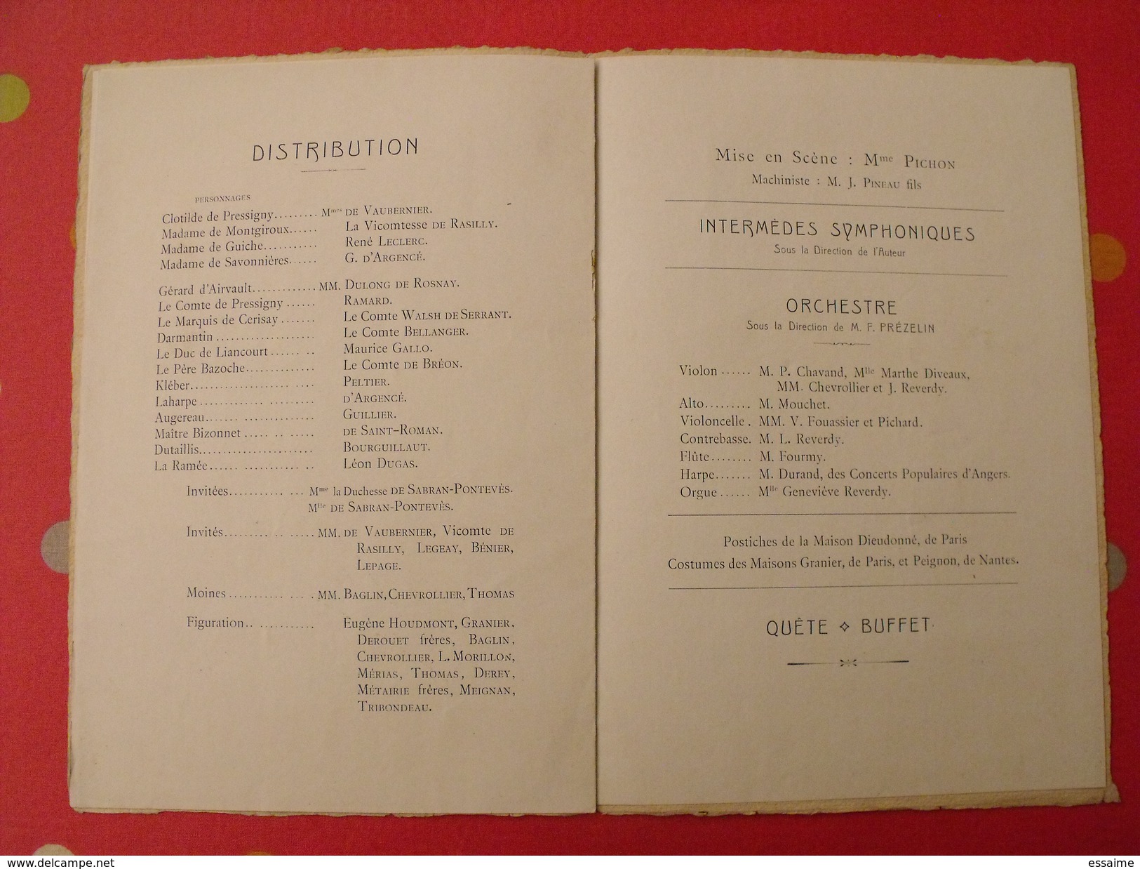 Brochure Théâtre Cadet De Vendée Par Joseph Guédon. Musique De F. Prézelin. 8 Et 9 Octobre 1911 Chateau Gontier - Autores Franceses