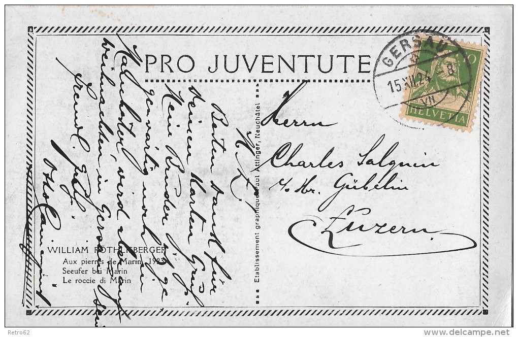 PRO JUVENTUTE-KARTE  &#8594; Seeufer Bei Marin &#9658;SBK153 Stempel Gersau 15.12.1924&#9668; - Lettres & Documents