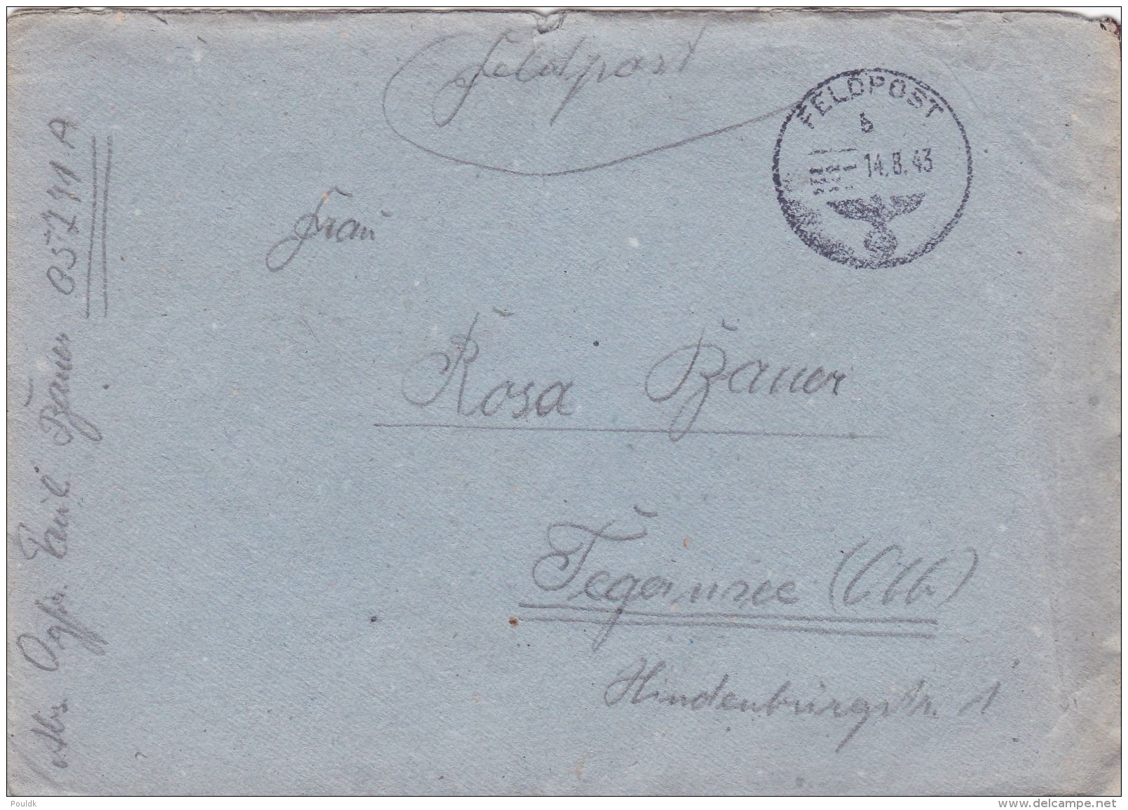 Feldpost WW2: From St. Germain In France - Sicherungs-Regiment 66 (Stab IV) FP 05741A P/m  14.8.1943 - Cover Only (SKO16 - Militaria