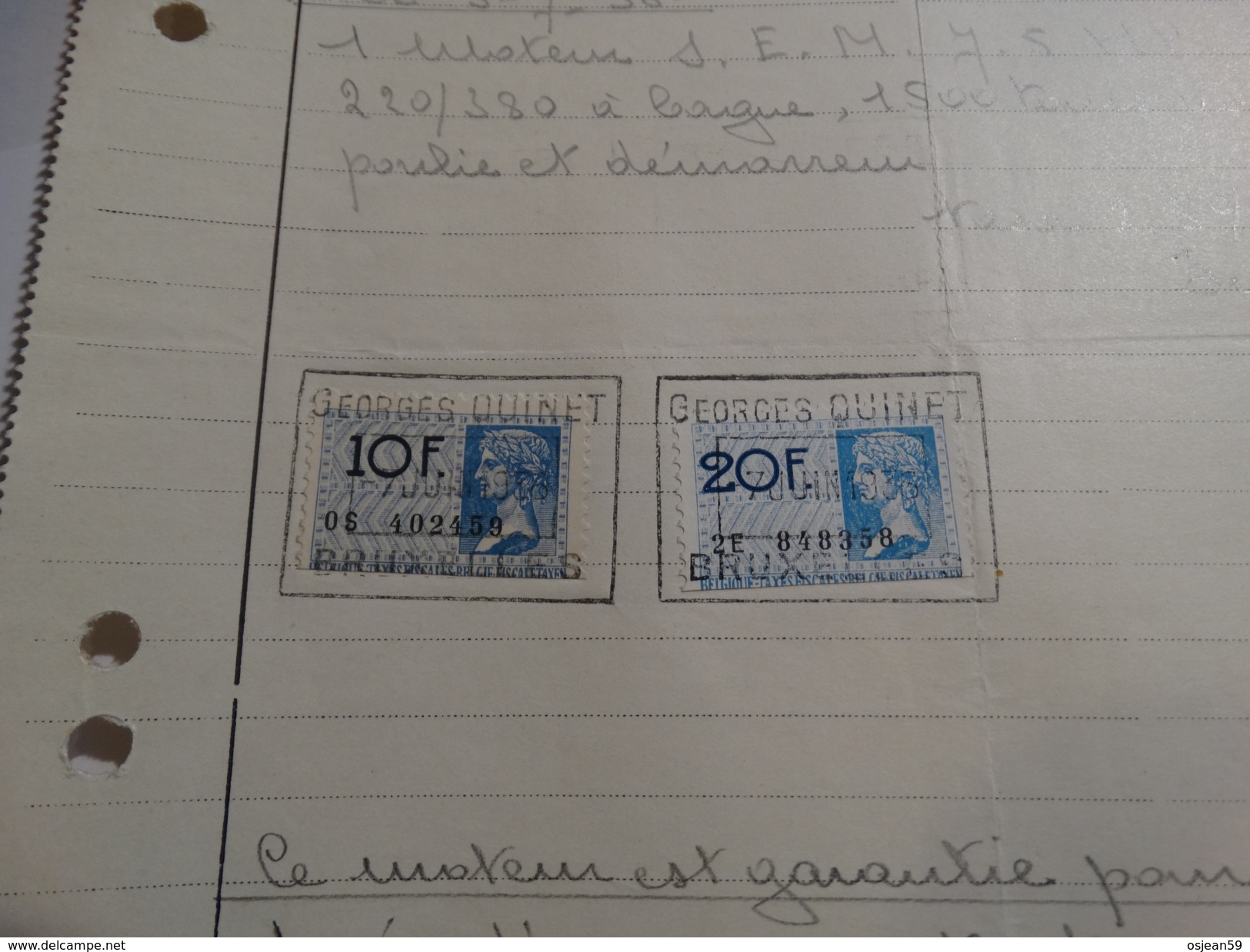 Timbres Fiscaux Sur Facture.Moteurs électriques.Georges Quinet à Bruxelles.-1936- - Documents