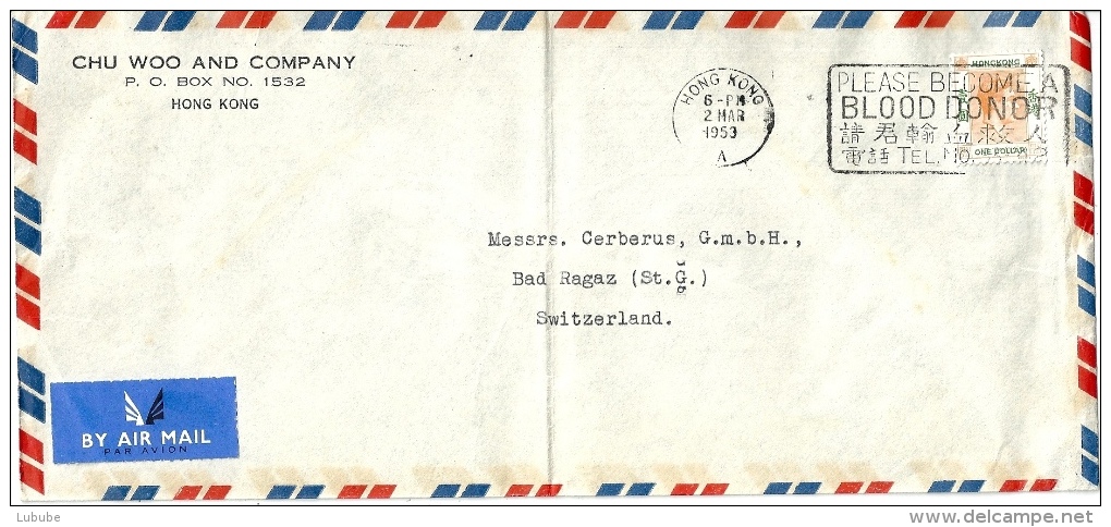 Airmail Brief  Hong Kong - Bad Ragaz              1953 - Covers & Documents