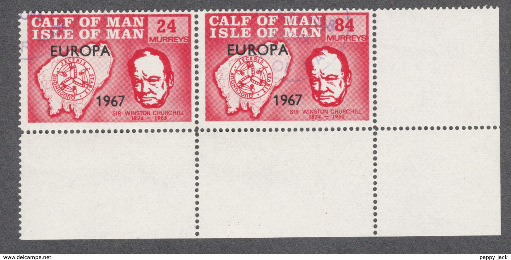 Calf Of Man Europa 1967 Ovp't Pre-Cancel W Gum Map Churchill LR Marginal Corner Values 24 & 84 Reverse - Local Issues