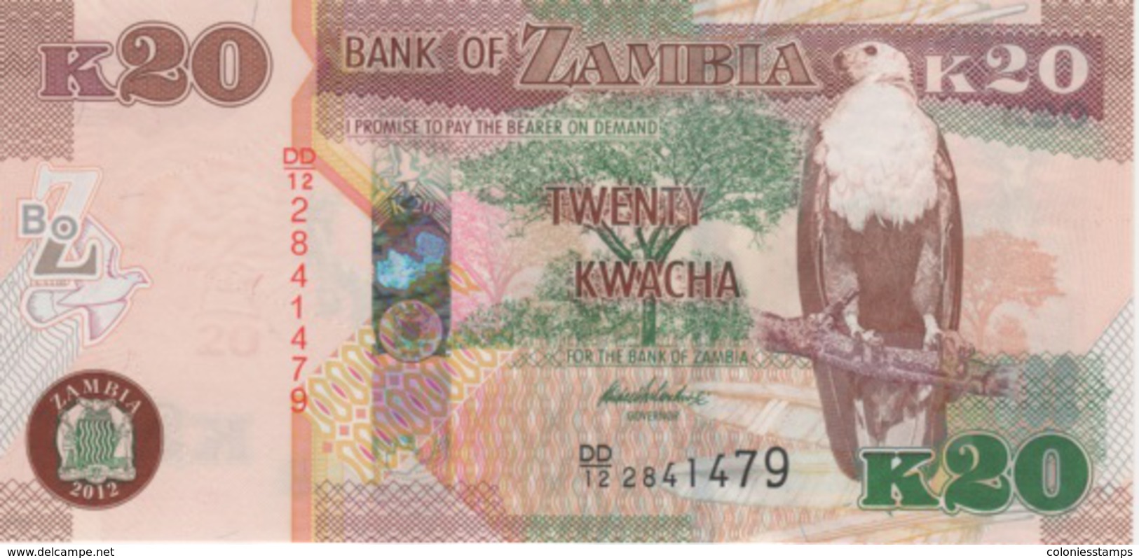 (B0173) ZAMBIA, 2012. 20 Kwacha. P-52a. UNC - Zambie