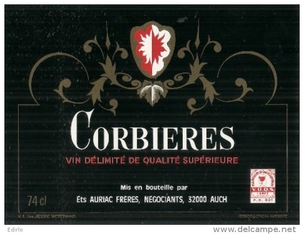 étiquette - Années 1960/1990* -CORBIERE  établissement Aurillac Freres - Négociants à AUCH - White Wines