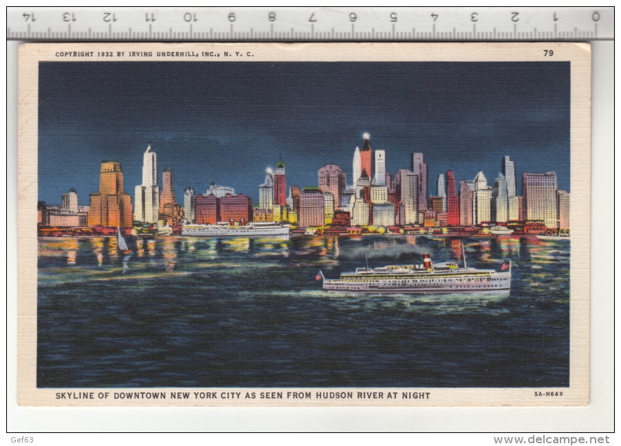 Skyline Of Downtown New NYork City As Seen Hudson River At Night - Hudson River