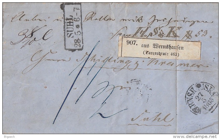 Thurn & Taxis Paketbegleitbrief K1 Wernshausen 27.5.1865 Gel. Nach R2 Suhl 28.5. - Sonstige & Ohne Zuordnung