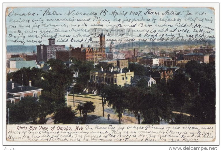 OMAHA NEBRASKA NE, EARLY BIRDS EYE CITY VIEW - SKYLINE, C1907 Vintage Postcard  [6204] - Omaha