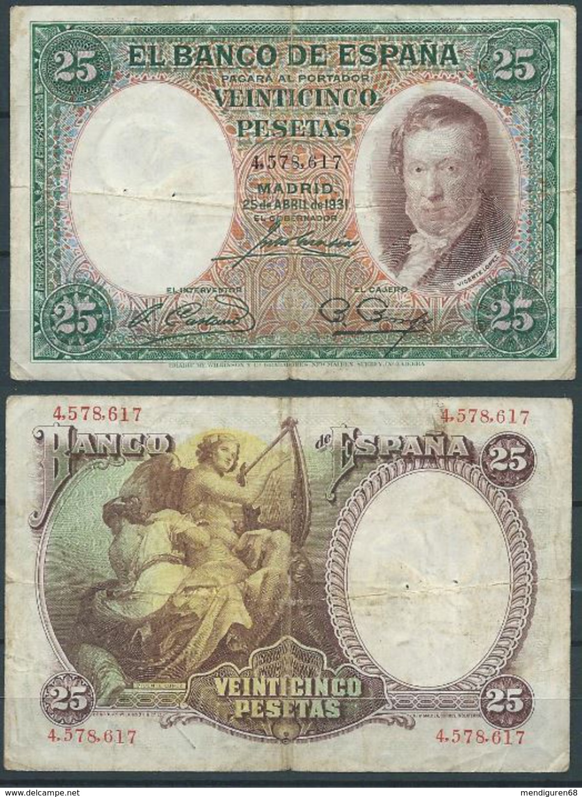 ESPAGNE SPANIEN SPAIN ESPAÑA 1931 24 ABRIL 25 PTAS VICENTE LOPEZ 2ª REPÚBLICA ESPAÑOLA - 25 Pesetas