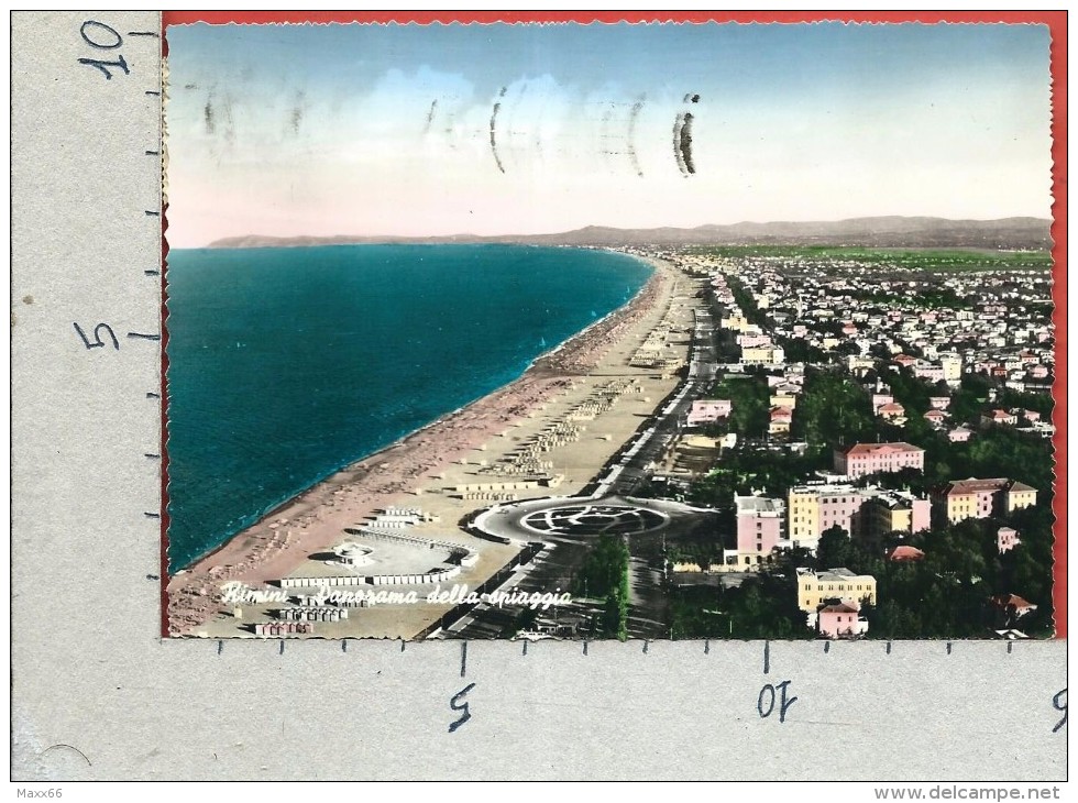 CARTOLINA VG ITALIA - RIMINI - Panorama Della Spiaggia - Aereo - 10 X 15 - ANN. 1958 - Rimini