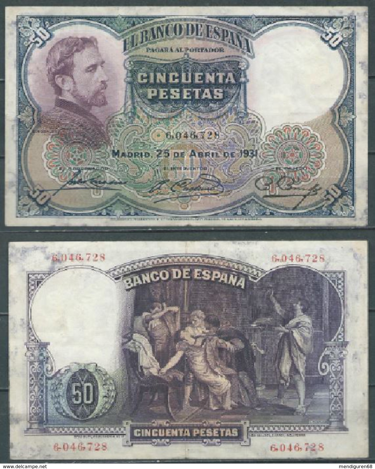 ESPAGNE SPANIEN SPAIN ESPAÑA 1931 24 DE ABRIL ROSALES 50 PTAS 2ª REPÚBLICA - 25 Peseten