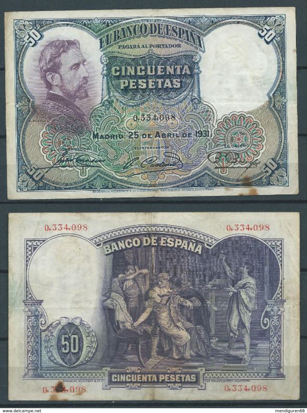 ESPAGNE SPANIEN SPAIN ESPAÑA 1931 24 DE ABRIL ROSALES 50 PTAS 2ª REPÚBLICA - 25 Pesetas