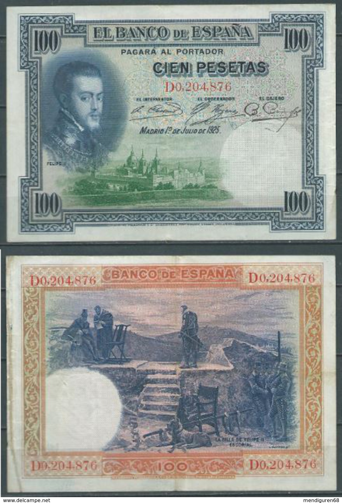 ESPAGNE SPANIEN SPAIN ESPAÑA 1925 1 DE JULIO FELIPE II 100 PTAS - 100 Peseten