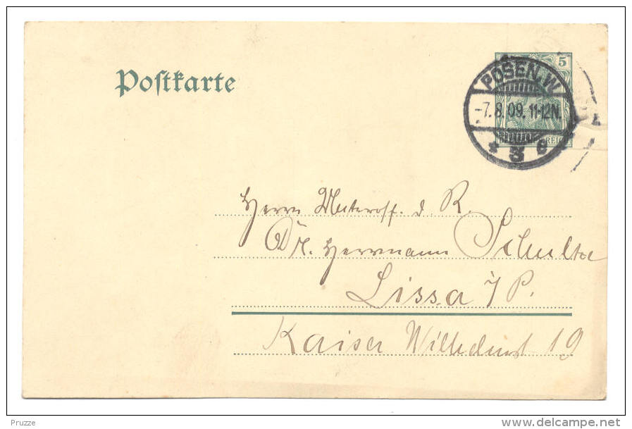 GS Postkarte Posen 1909 Nach Lissa - Autres & Non Classés