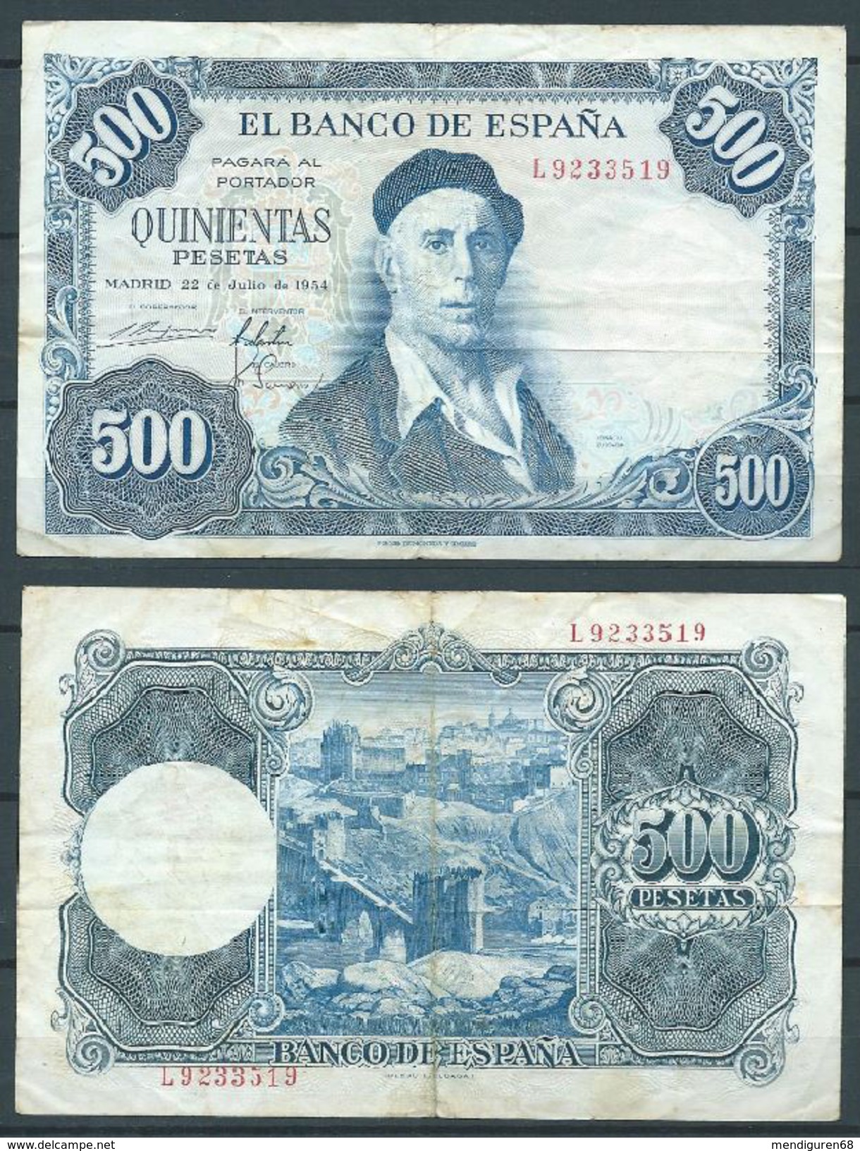 ESPAGNE SPANIEN SPAIN ESPAÑA 1954 22 DE JULIO ZULOAGA 500 PTAS - 500 Pesetas