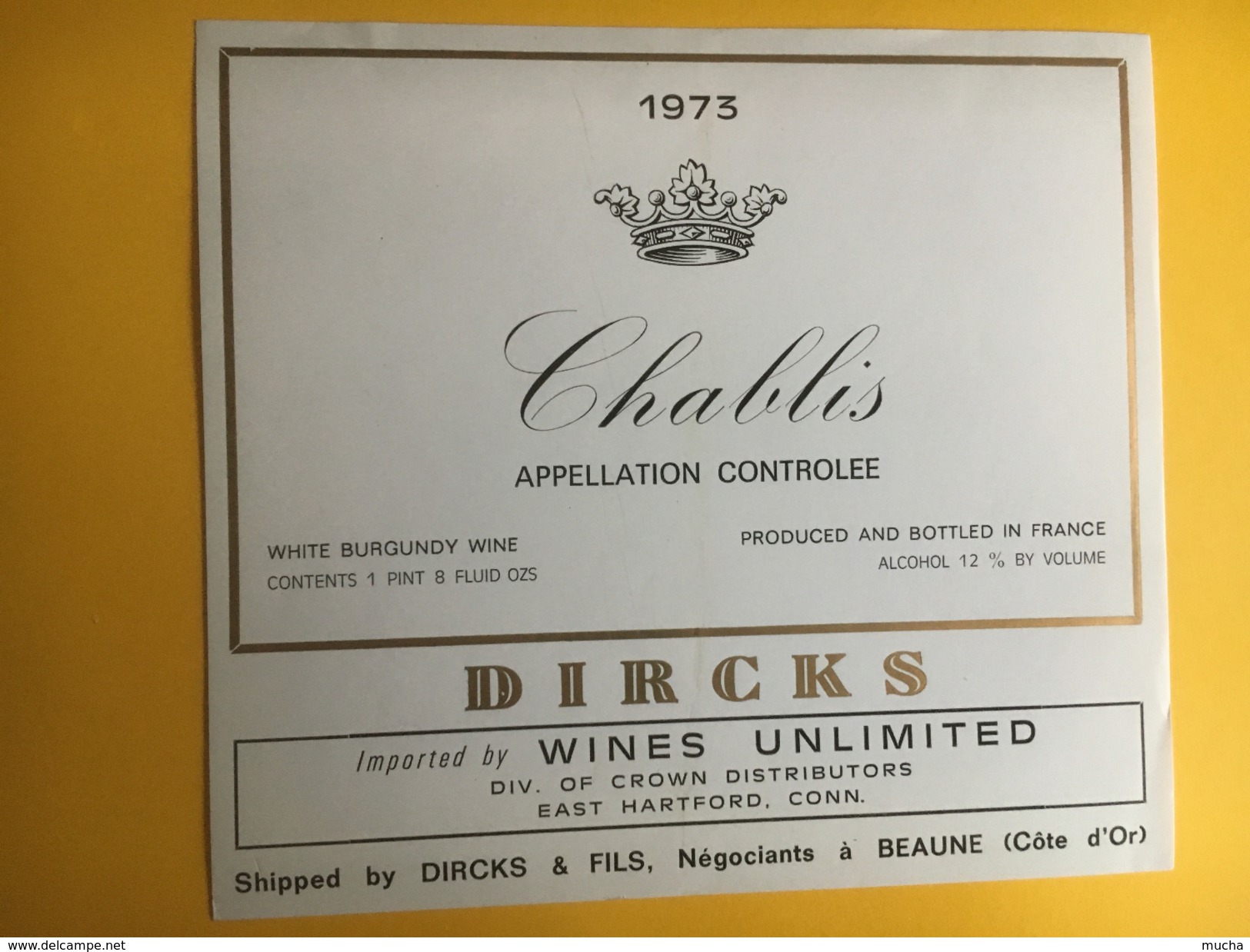 2479 - Chablis 1973 Dircks Etiquette Pour Export USA - Bourgogne