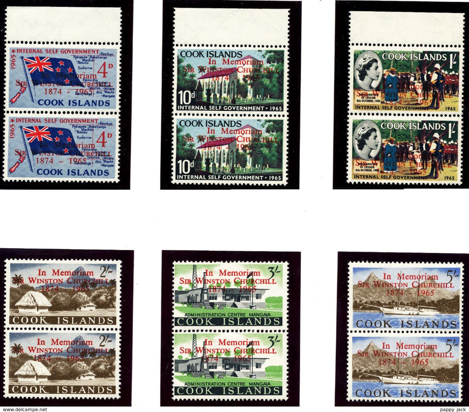 Cook Islands Variety On Vertical PAIRS Variety , Churchill Memorium, # 164-169  Mi. # 109-114  Read Description - Sir Winston Churchill