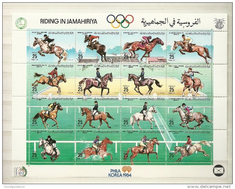 1984-Libya-Libye- Riding Horses-Equitation Chevaux-complete Set MNH** - Libia