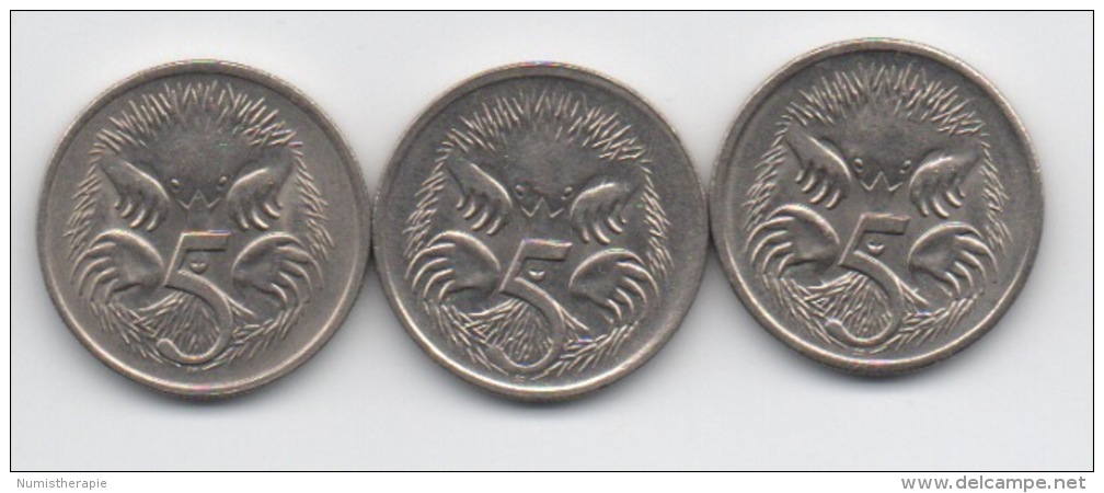 Australie : 5 Cents 1982-1996-2001 : 3 Générations De Portrait De La Reine QEII - 5 Cents