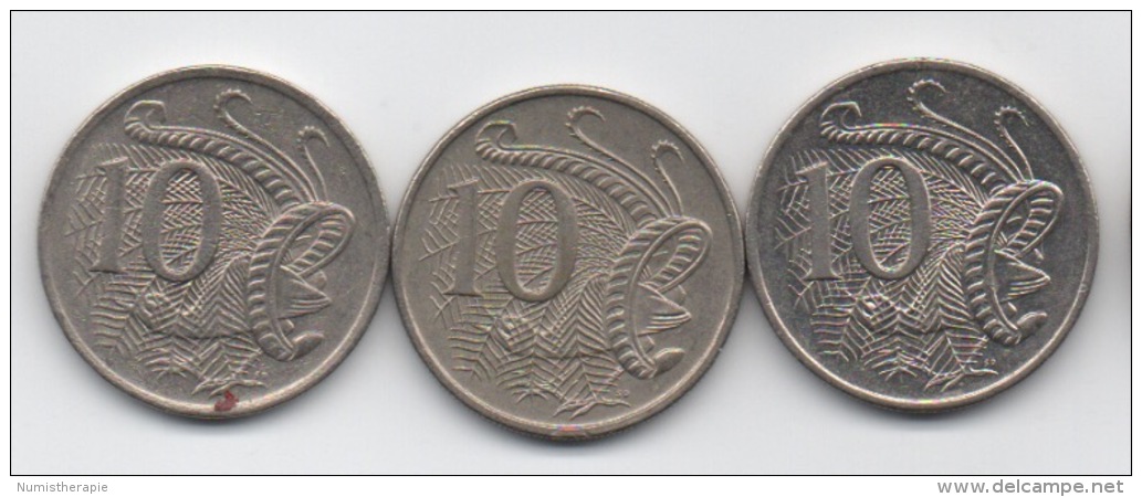 Australie : 10 Cents 1982-1994-2006 : 3 Générations De Portrait De La Reine QEII - 5 Cents