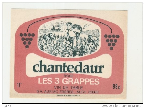 étiquette - Années 1920 .....Chantedor Rosé Les Trois Grappes - - Roséwijn