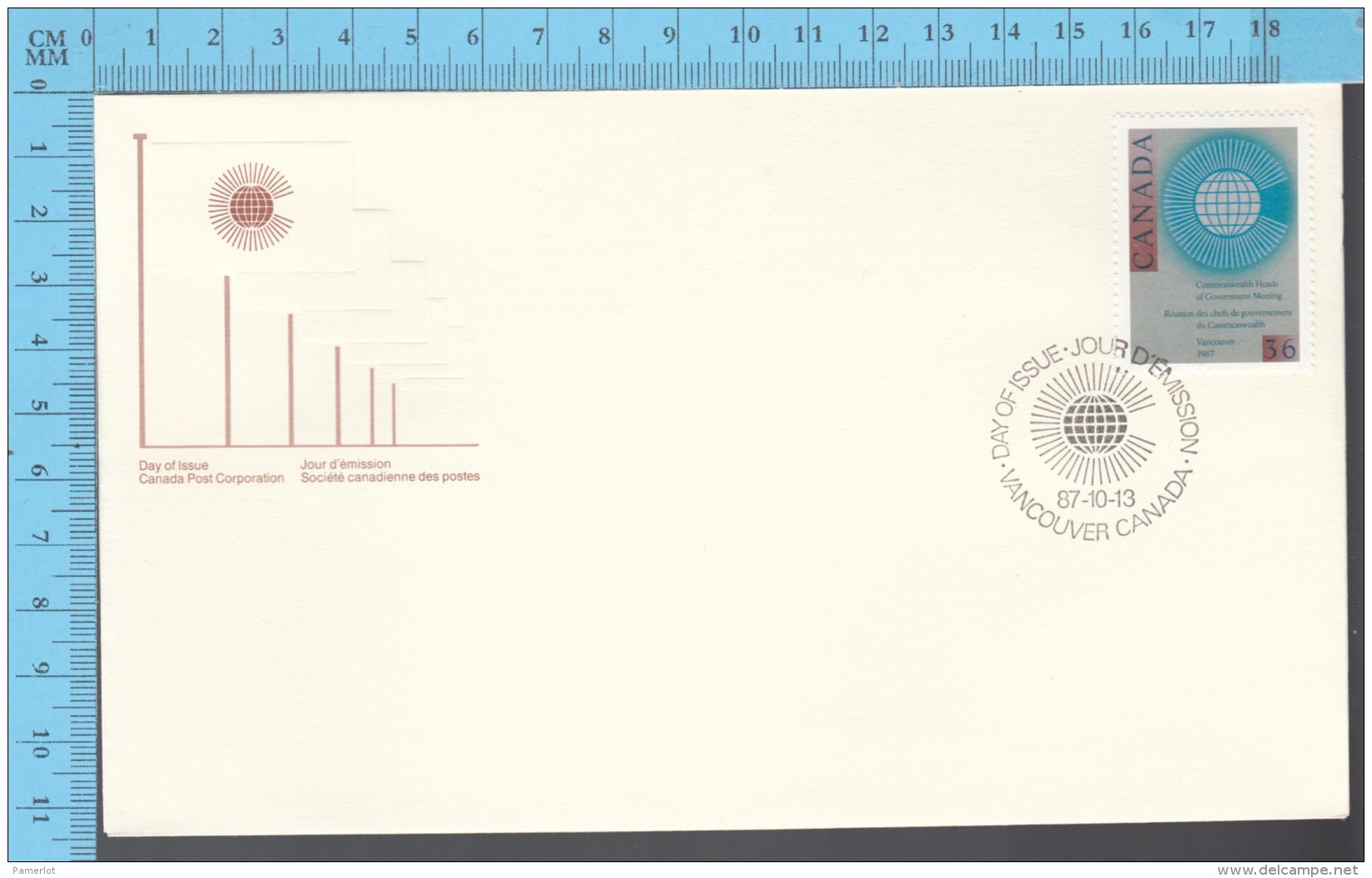 Canada - 1987 Pair Scott #1147,  Commonwhealth Meeting, Emblem - Fancy Cancelation - 1981-1990