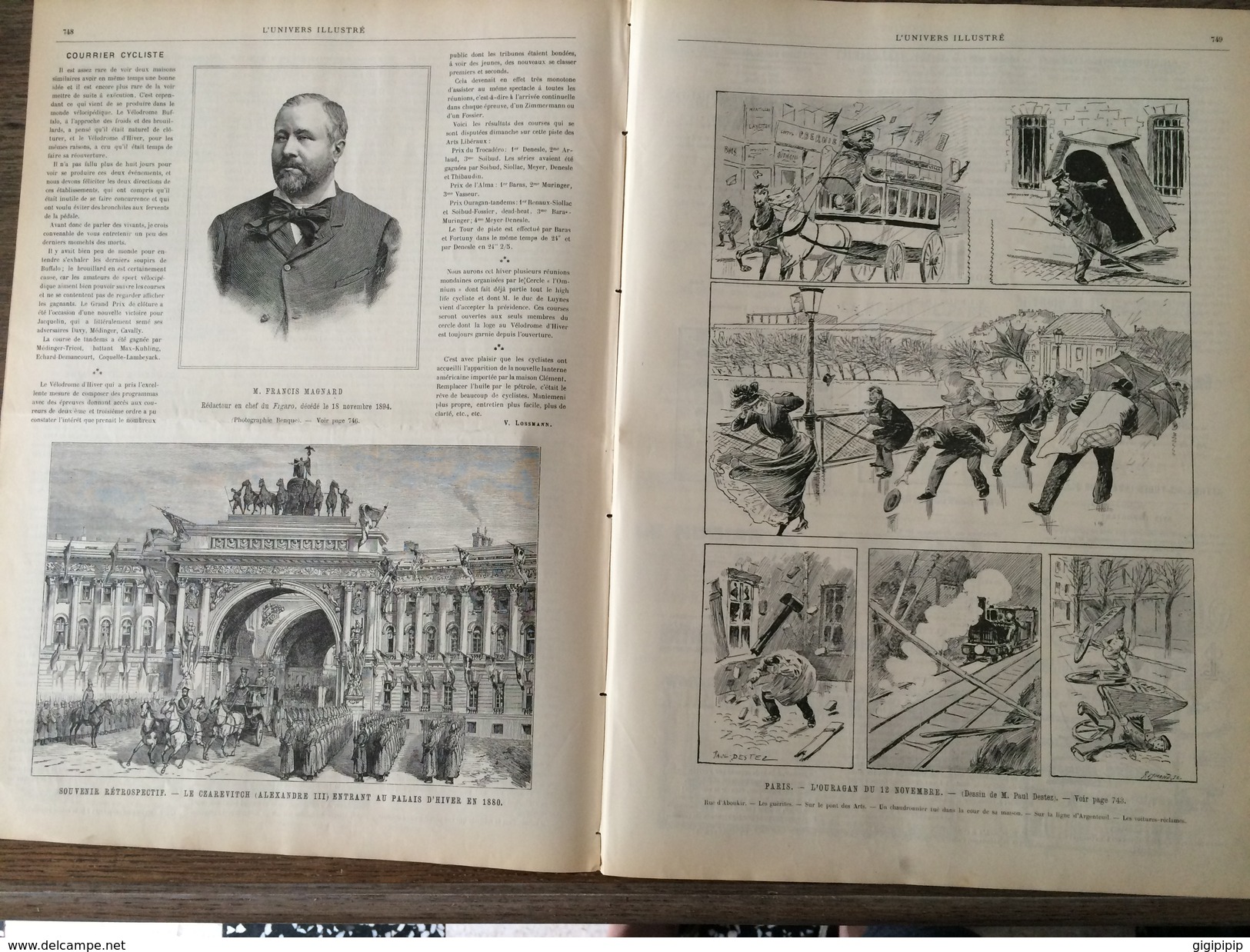 JOURNAL L UNIVERS ILLUSTRE 2070 1894 FUNERAILLES CZAR PARIS OURAGAN DU 12 NOVEMBRE - 1850 - 1899