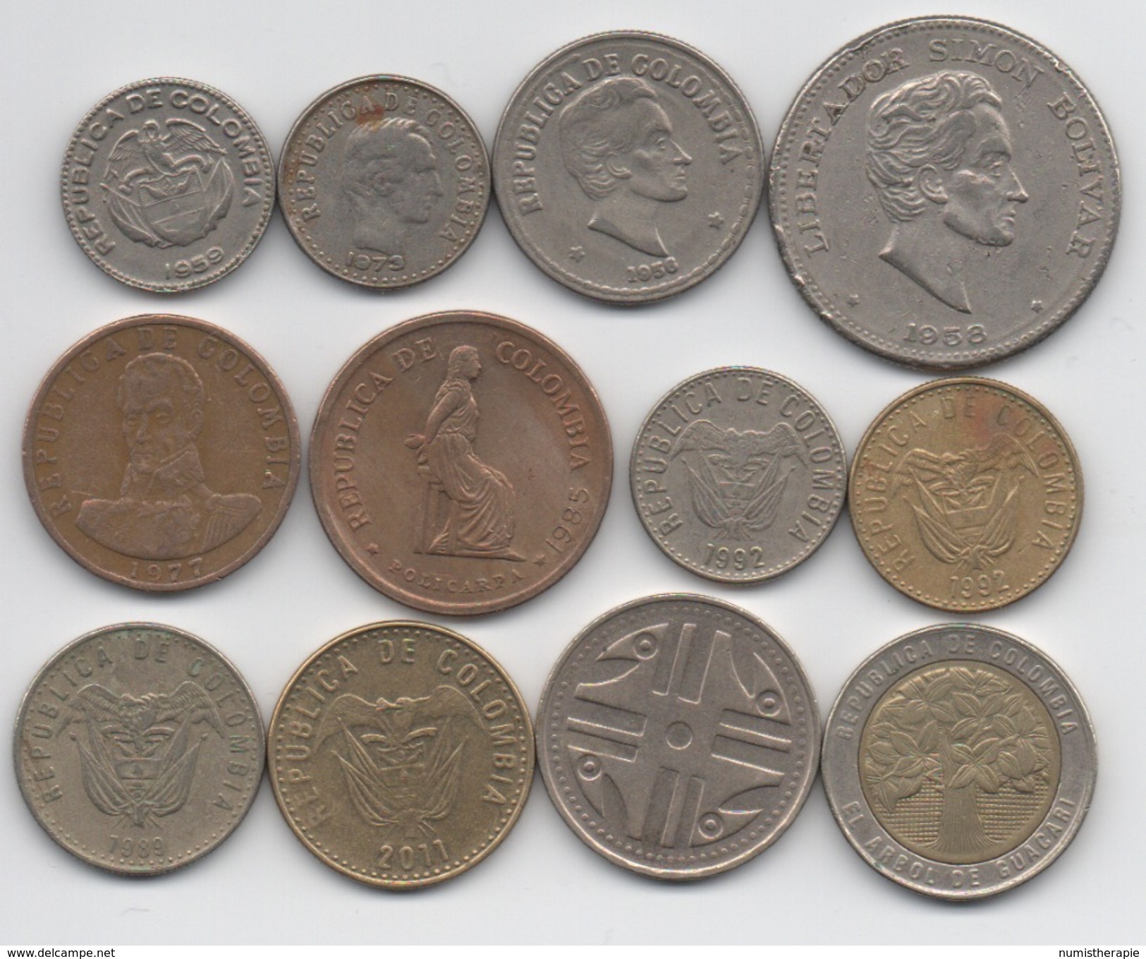 Colombie : Lot De 12 Pièces Différentes 1956-2011 Dont 1 BIMETAL - Colombie