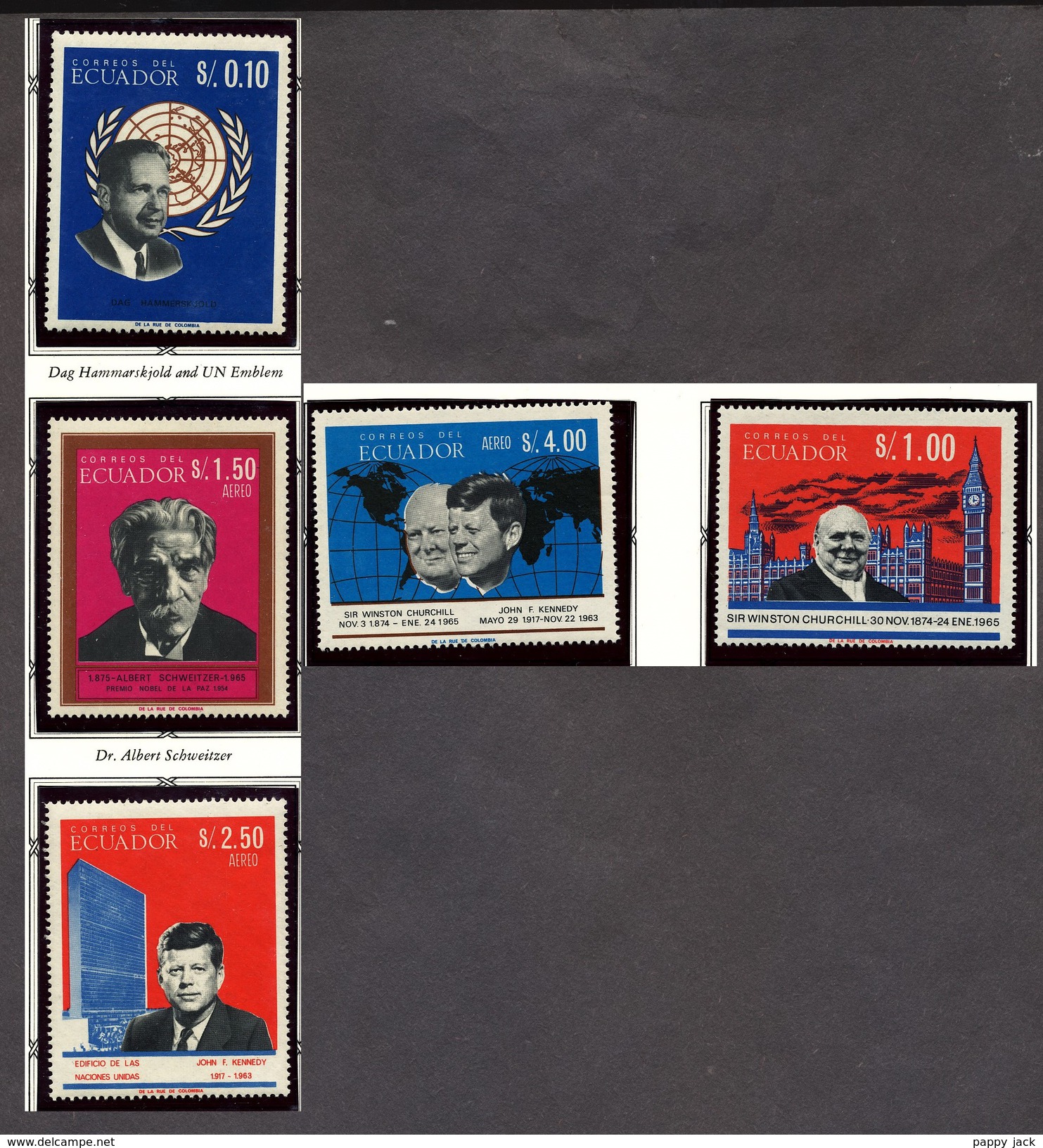 Ecuador  1966 Kennedy, Churchill, Schweitzer, Hammerskjold Famous People 5 PERF MNH - Sir Winston Churchill