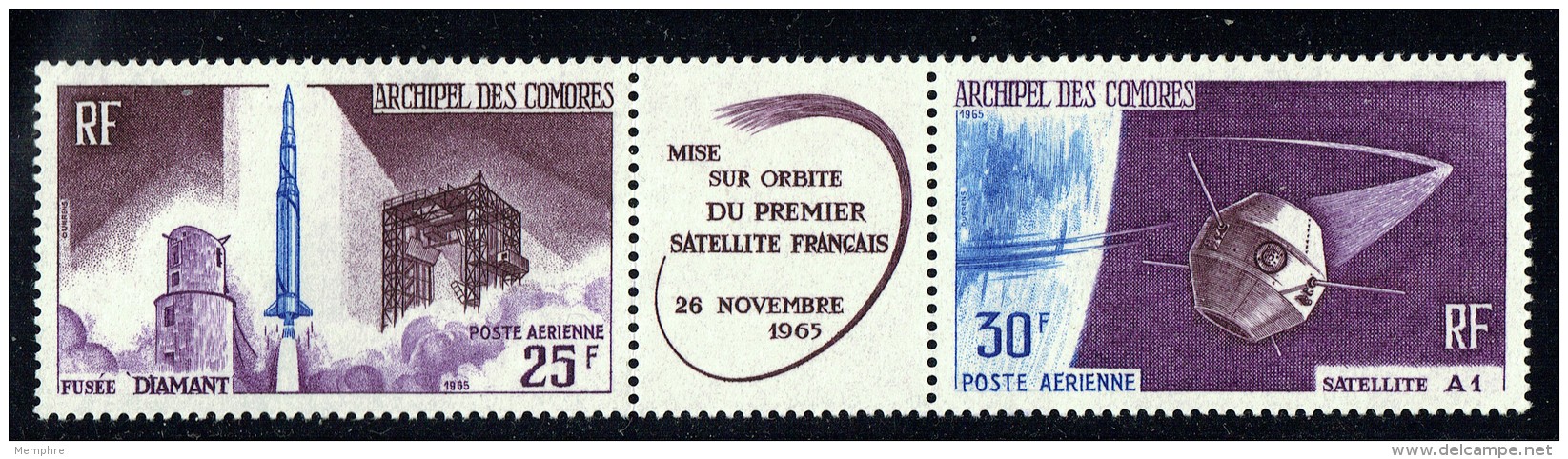 1965  Mise Sur Orbite De 1er Satellite Français  Triptyque  Yv PA 17A * - Unused Stamps