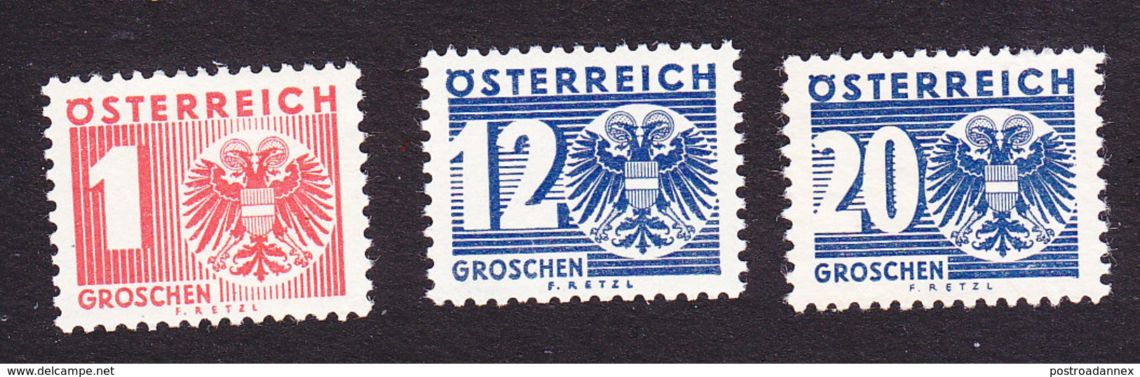 Austria, Scott #J159, J164, J166, Mint Hinged, Coat Of Arms, Issued 1935 - Taxe