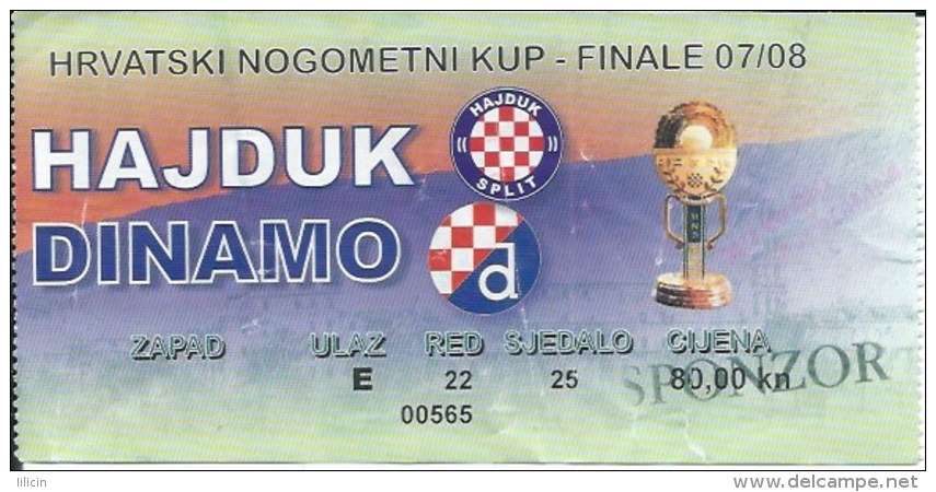 Sport Match Ticket UL000400 - Football (Soccer / Calcio) - Dinamo Zagreb Vs Hajduk Split: 2008-05-07 - Match Tickets