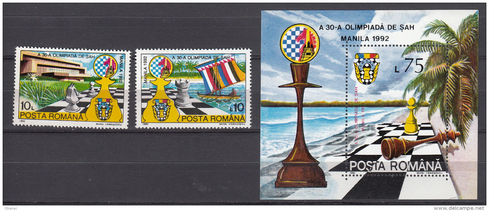 Romania 1992 Chess Olympic Games Mi#4799-4800 And Block 273 Mint Never Hinged - Nuevos