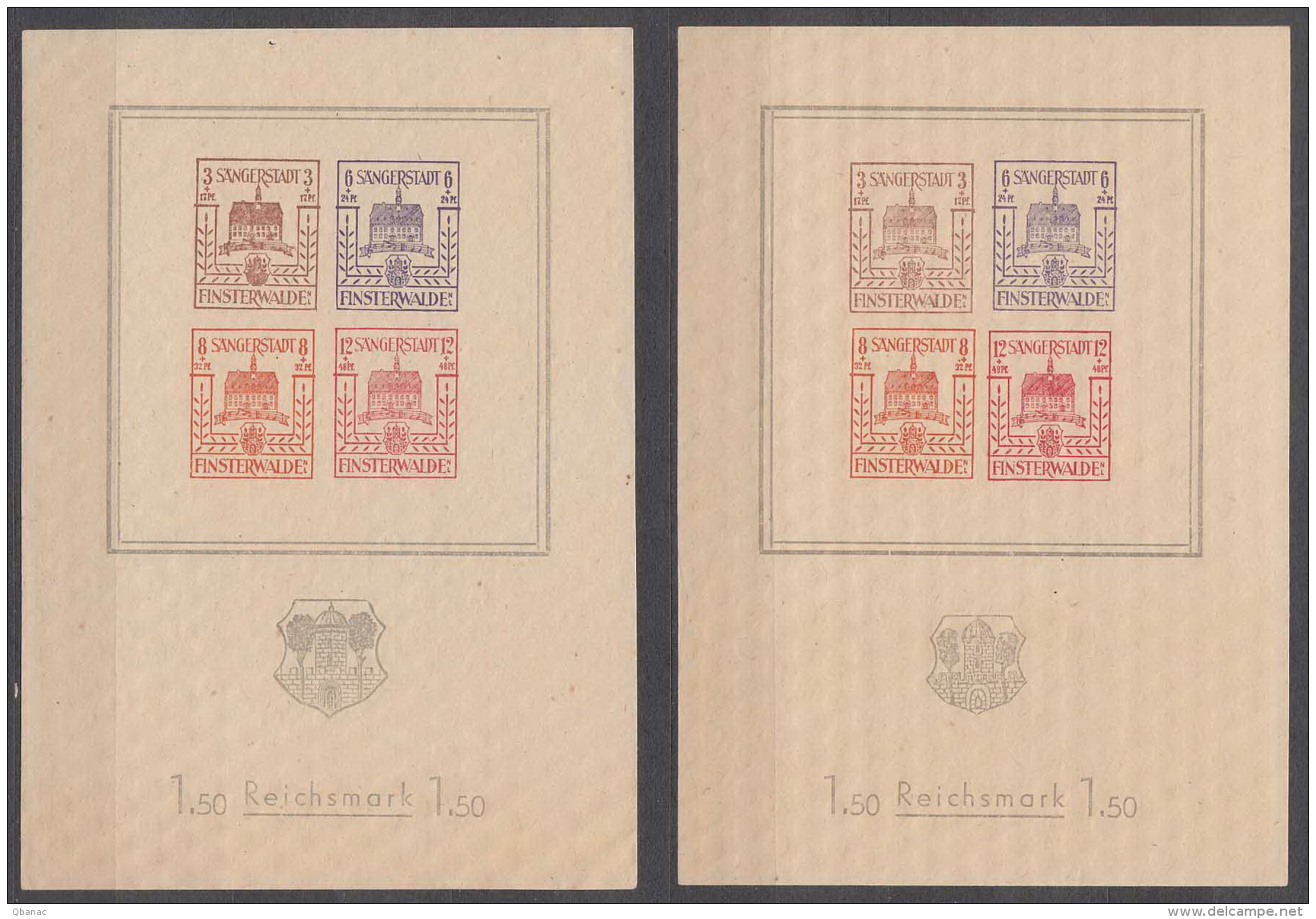 Germany Local Post Finsterwalde 1946 Mi#Block 1 And 2 - Smaller And Bigger Coat Of Arms, Mint Never Hinged - Private & Local Mails