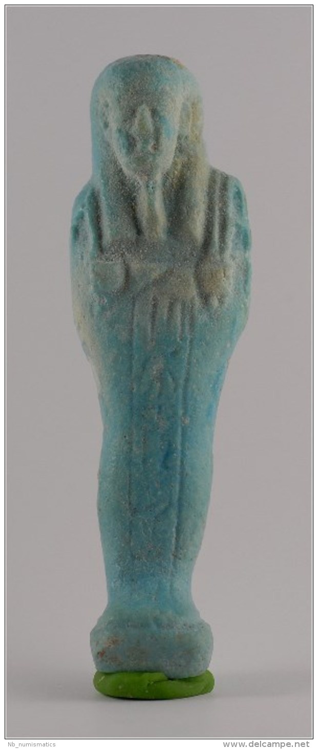 Egypt Late Period 26th Dynasty Turquoise Faience Shabti For Nes-min - Archäologie