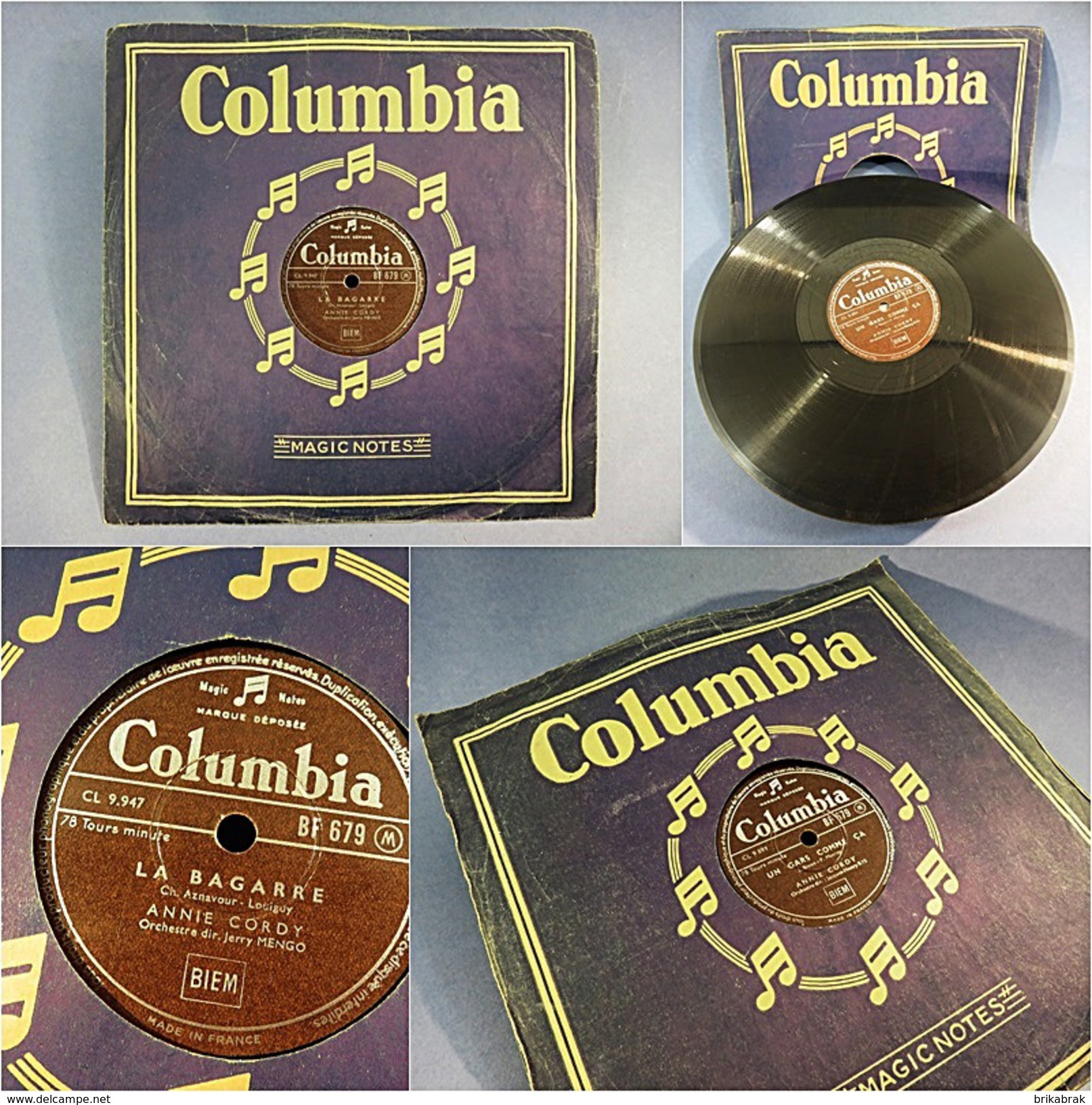 DISQUE 78 TOURS COLOMBIA ANNIE CORDY LA BAGARRE + Gramophone Chanson Chanteur Musique Artiste Variété - 78 Rpm - Schellackplatten