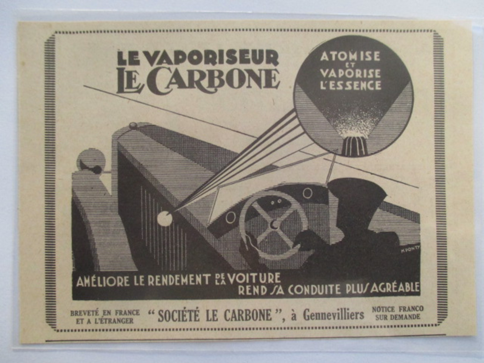 1929 - GENNEVILLIERS - Vaporisateur Automobile Le Carbone     - Ancienne Coupure De Presse Originale (encart Photo) - Publicités