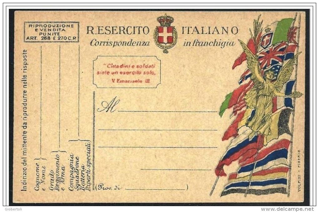 Italia/italy/Italie: Franchigia Militare, Military Franchise, Franchise Militaire. Bandiere, Flags, Drapeaux - Buste