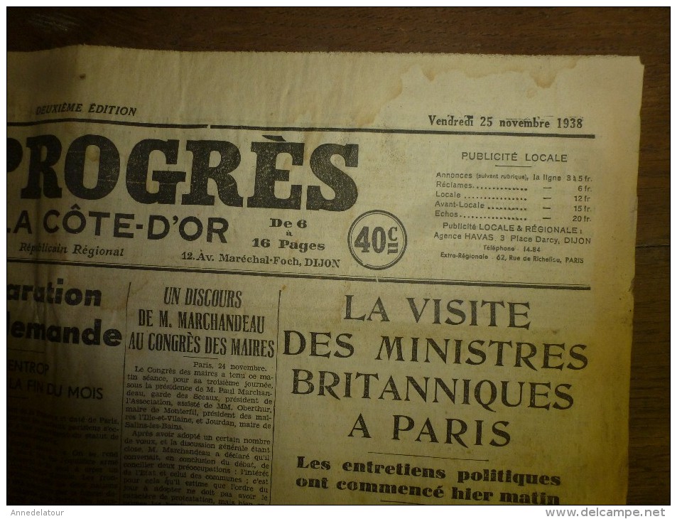 1938 LE PROGRES : Des Avions Espagnols Nationalistes Bombardent Barcelone Et Badalona; Catastrophe De La Canebière, Etc - Autres & Non Classés