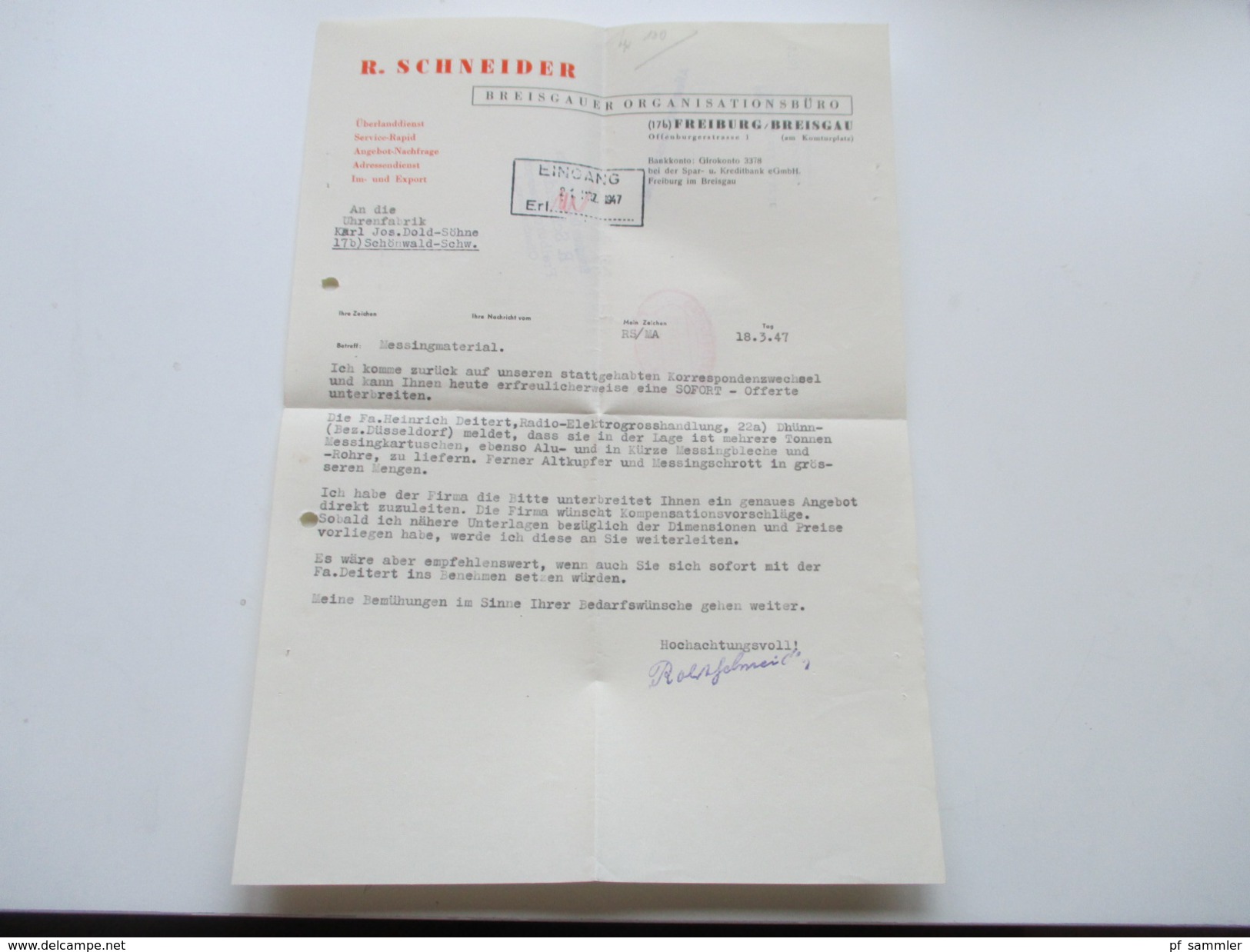 All. Besetzung 1947 Roter Gebühr Bezahlt Stempel Freiburg Breisgau R. Schneider Breisgauer Organisationsbüro - Sonstige & Ohne Zuordnung