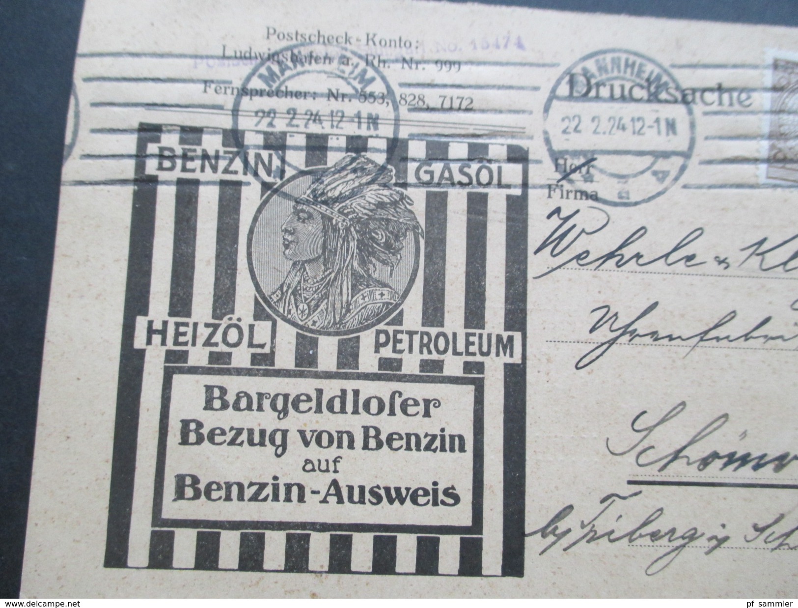 DR 1924 Korbdecke Nr. 338 EF Drucksache Benzin / Gasol / Heizöl / Petroleum Benzin Ausweis! - Briefe U. Dokumente