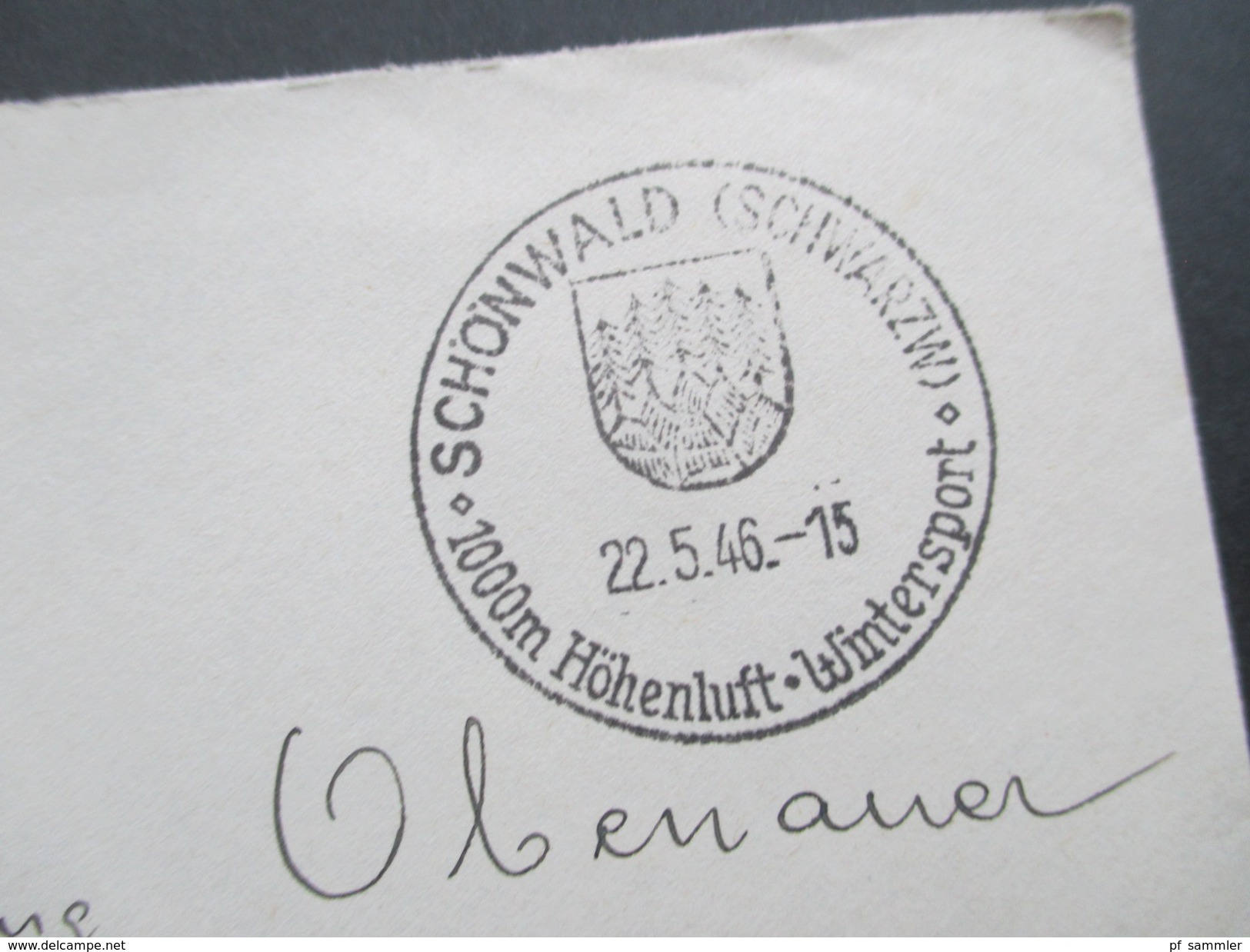 Alliierte Besetzung 1946 Gebühr Bezahlt Handschriftlicher Vermerk 24 Re. Schönwald (Schwarzwald) Sonderstempel - Sonstige & Ohne Zuordnung