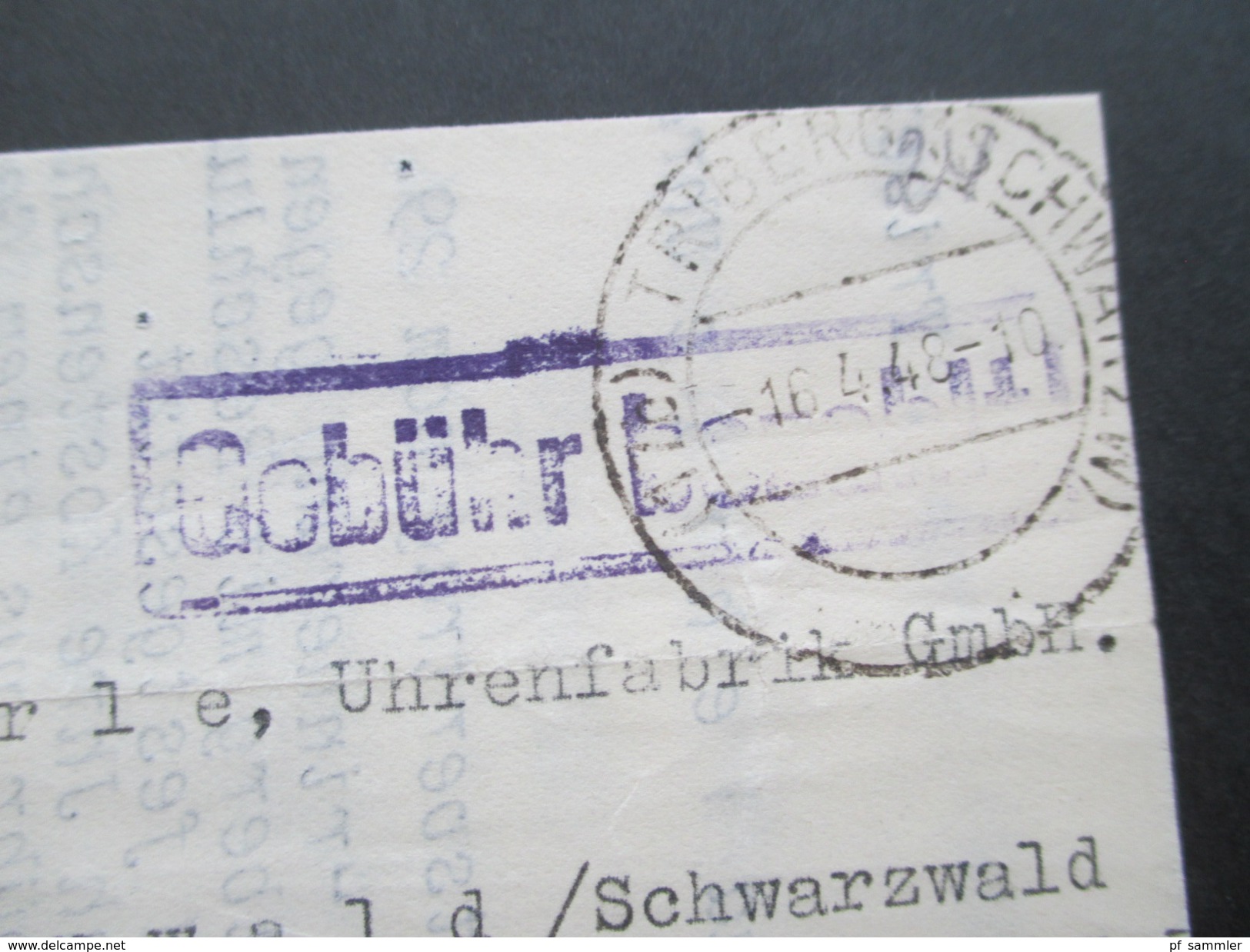 Alliierte Besetzung 1948 R1 Gebühr Bezahlt (lila) Triberg (Schwarzwald) Gesellschaftervertrag Notariat Triberg - Autres & Non Classés