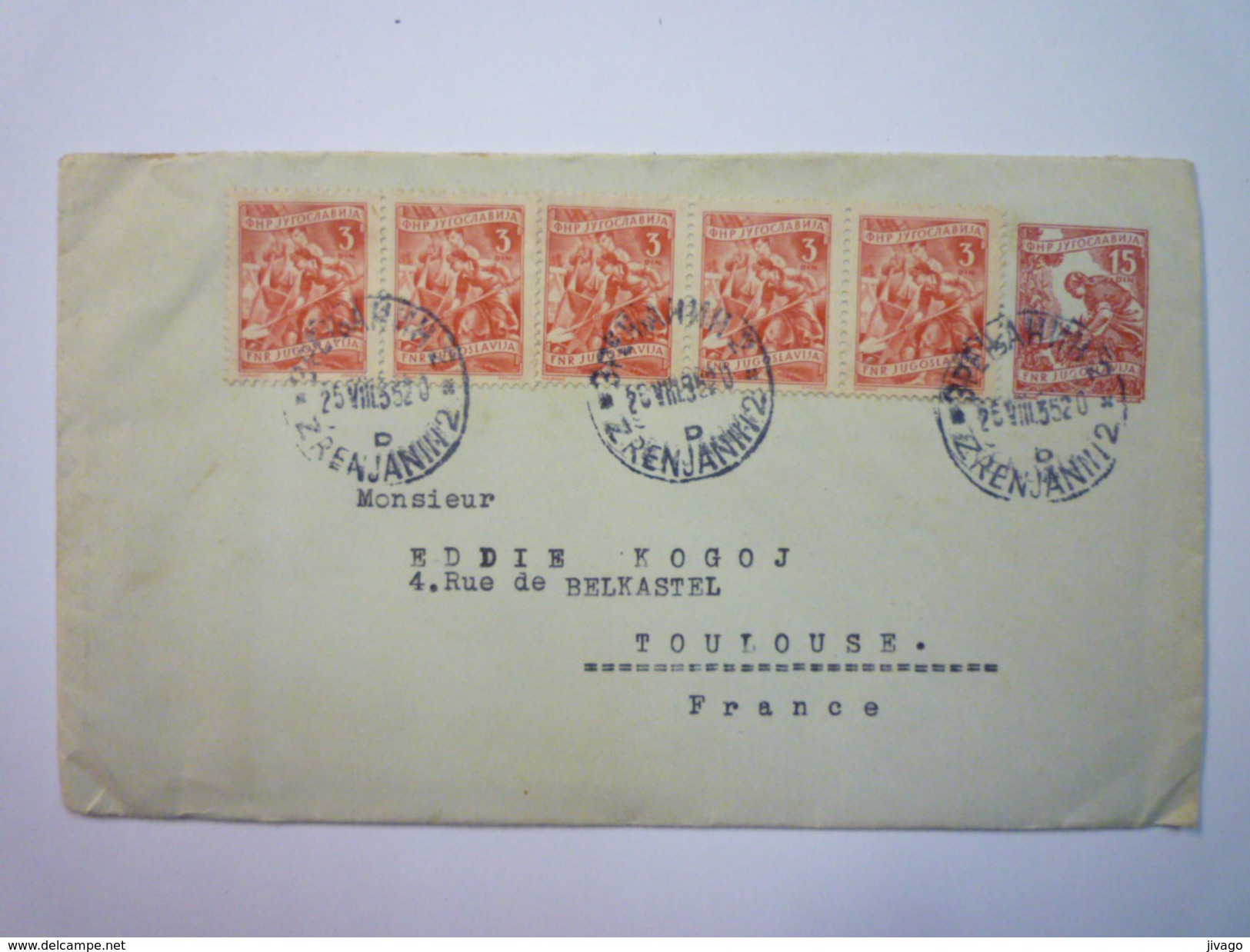 LETTRE Entier Postal Au Départ De  ZRENJANIN 2  à Destination De TOULOUSE  1952   - Briefe U. Dokumente