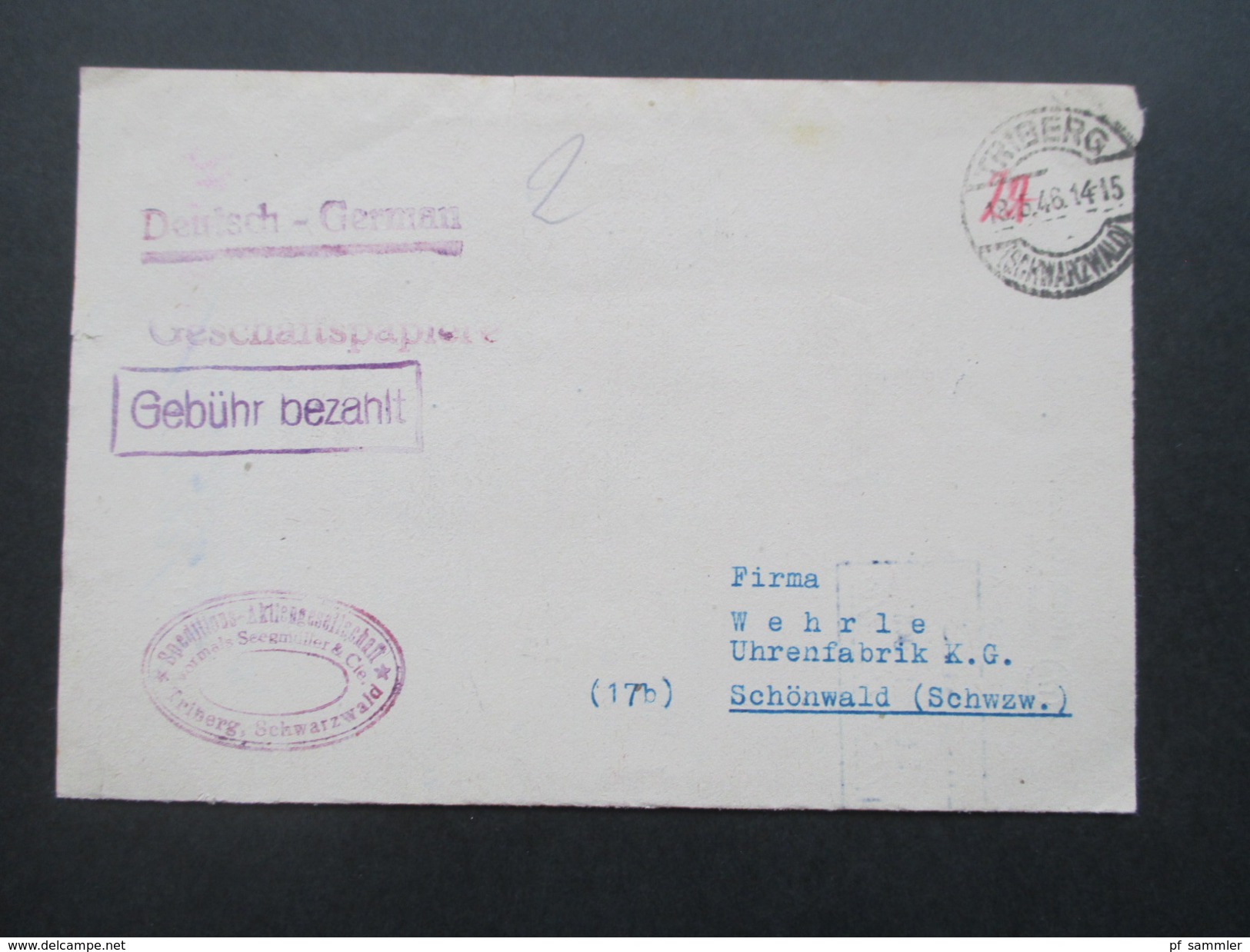 Alliierte Besetzung 1946 R1 Gebühr Bezahlt (lila) Triberg (Schwarzwald) Porto Handschriftlich Vermerkt! Transportversich - Sonstige & Ohne Zuordnung