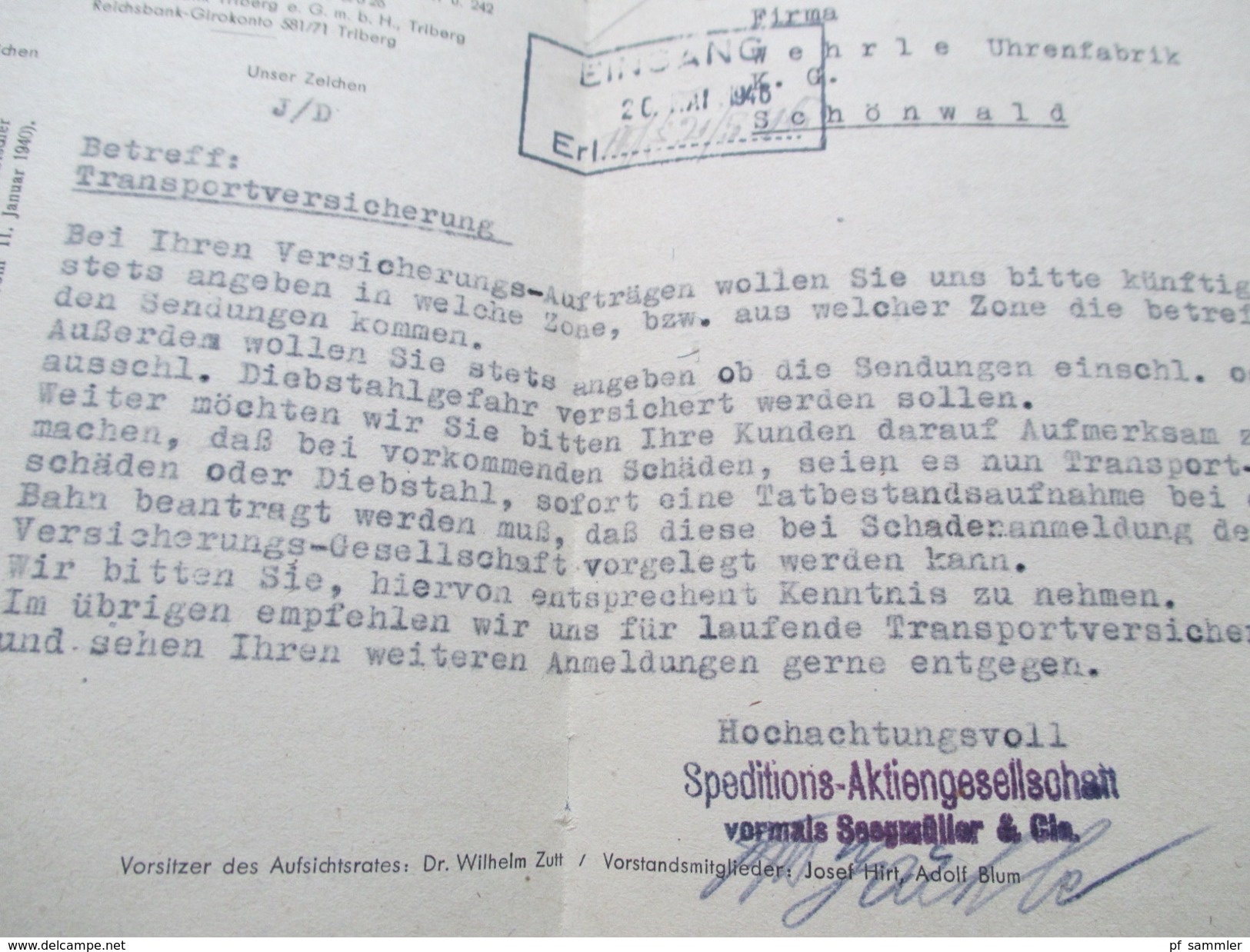 Alliierte Besetzung 1946 R1 Gebühr bezahlt (lila) Triberg (Schwarzwald) Porto handschriftlich vermerkt! Transportversich