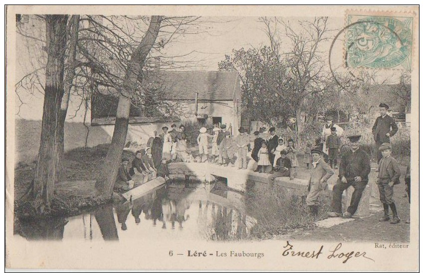 CPA 18 LERE Les Faubourgs Lavoir Laveuses Groupe Enfants Animation 1906 - Lere